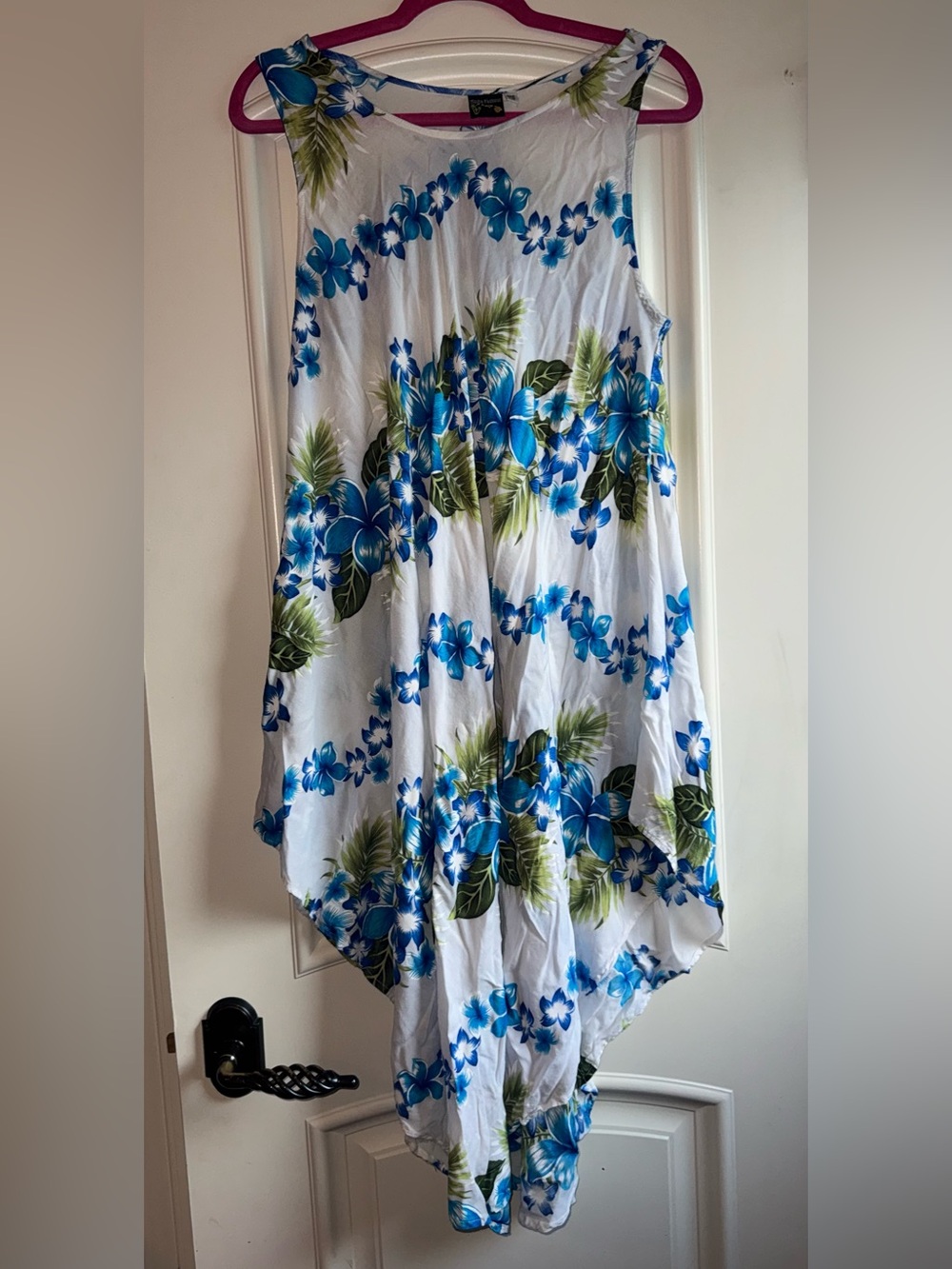 White Flowy Dress with Blue Flowers